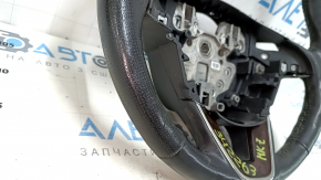 Steering wheel bare Lincoln MKZ 13-20 leather black, with wood trim, worn, dents, scratches
