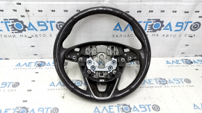 Steering wheel bare Lincoln MKZ 13-20 leather gray, with overlay under dark wood, scuffs, scratches