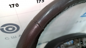 Steering wheel bare Lincoln MKZ 13-20 leather gray, with overlay under dark wood, scuffs, scratches