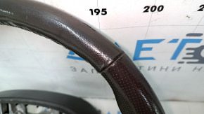 Steering wheel bare Lincoln MKZ 13-20 leather gray, with overlay under dark wood, scuffs, scratches