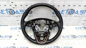 Steering wheel bare Lincoln MKZ 13-20 leather black, with overlay, worn, dents, scratches