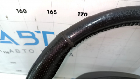 Steering wheel bare Lincoln MKZ 13-20 leather black, with overlay, worn, dents, scratches