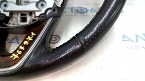 Steering wheel bare Lincoln MKZ 13-20 leather black, with overlay, worn, dents, scratches