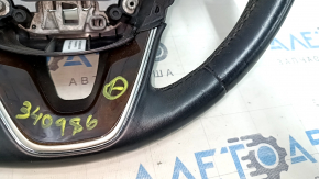 Steering wheel bare Lincoln MKZ 13-20 leather black, worn, with wood trim, worn, scratches