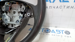 Steering wheel bare Lincoln MKC 15 - leather dark brown, without lower buttons, with overlay, scratches, dents, bumps