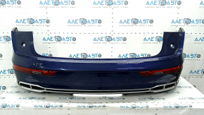 Rear bumper assembly Audi Q5 80A 18-20 for parking sensors without Park Assist, S-Line, blue, with parking sensors, BSM, lights, foot opening sensor, wiring, for towbar, scratches, crack in mount