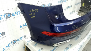 Rear bumper assembly Audi Q5 80A 18-20 for parking sensors without Park Assist, S-Line, blue, with parking sensors, BSM, lights, foot opening sensor, wiring, for towbar, scratches, crack in mount