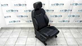 Audi Q5 80A 18-20 passenger seat with airbag, electric, heated, black leather with gray stitching, Sport, S-Line, leather defect