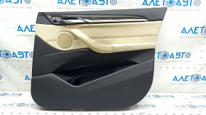 Door trim card front right BMW X1 F48 16-22 leather beige with black, backlight, wood insert, armrest beige leather, with handle and pads, handle worn, scratches