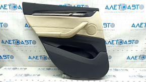 Door trim card rear left BMW X1 F48 16-22 leather beige with dark gray oyster/gray, backlight, wood insert, leather armrest, scratches