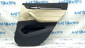 Door trim card rear right BMW X1 F48 16-22 leather beige with black, backlight, wood insert, armrest beige leather, with handle and pads, scratches, for cleaning