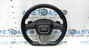 Steering wheel assembly Audi Q5 80A 18-20 leather black with gray stitching, beveled, S-Line, with buttons and Airbag, scratches