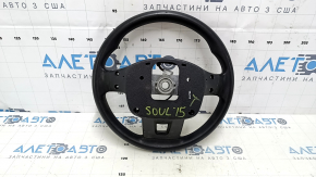 Naked steering wheel Kia Soul 14-19 black rubber, no buttons, needs cleaning, dent