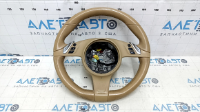 Naked steering wheel Porsche Cayenne 958 11-16 beige leather, with buttons and paddles, scratches, bumps, chip, for dry cleaning