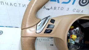 Naked steering wheel Porsche Cayenne 958 11-16 beige leather, with buttons and paddles, scratches, bumps, chip, for dry cleaning