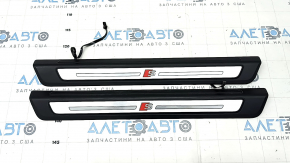 Set of outer front threshold pads Audi Q5 80A 18-24 black with chrome, with backlight, S-Line, scratches, broken guides