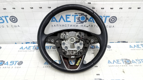 Steering wheel bare Lincoln MKZ 13-20 leather black, with wood trim gloss, scratches, dents, bumps
