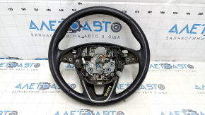 Steering wheel bare Lincoln MKZ 13-20 leather dark gray, with overlay under dark wood gloss, scratches, bumps, rubbed