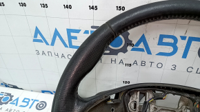 Steering wheel bare Lincoln MKZ 13-20 leather dark gray, with overlay under dark wood gloss, scratches, bumps, rubbed