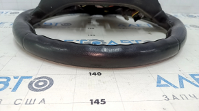 Steering wheel bare Lincoln MKZ 13-20 leather dark gray, with overlay under dark wood gloss, scratches, bumps, rubbed