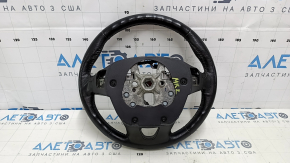 Steering wheel bare Lincoln MKZ 13-20 leather dark gray, with overlay under dark wood gloss, scratches, bumps, rubbed