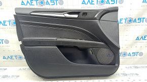 Door trim card front left Ford Fusion mk5 17-20 titanium, black with black insert leather, armrest leather, molding graphite, with window lifter trim, scratches