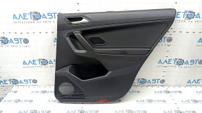 Door trim card rear right VW Tiguan 22-24 black, armrest leather black white stitching, insert leather black, with handle, scratches, dent