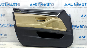 Door trim card front left BMW 5 F10 11-16 leather Dakota black with beige, dented, cracks on leather, needs cleaning