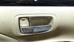 Door trim card front left Mitsubishi Outlander 14-18 beige, armrest beige leather, molding under dark wood, scratches, abrasions, for cleaning