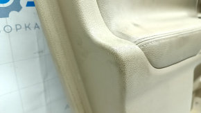 Door trim card front left Mitsubishi Outlander 14-18 beige, armrest beige leather, molding under dark wood, scratches, abrasions, for cleaning