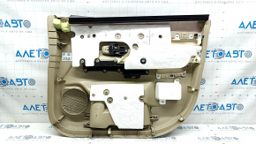 Door trim card front left Mitsubishi Outlander 14-18 beige, armrest beige leather, molding under dark wood, scratches, abrasions, for cleaning