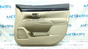 Door trim card front right Mitsubishi Outlander 14-18 beige, armrest beige leather, molding under dark wood, with handle and seal, scuffs, for cleaning