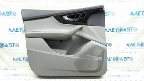Door trim card front left Audi Q7 16-19 leather gray BOSE, insert leather gray, molding under dark wood and black gloss, armrest leather gray, with handle and overlays, scratches, for cleaning