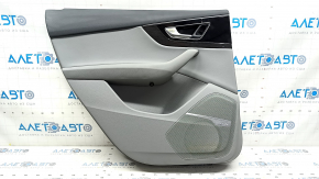 Door trim card rear left Audi Q7 16-19 leather gray BOSE, insert leather gray, molding under dark wood and black gloss, armrest leather gray, with handle and overlays, dented, butt
