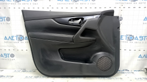 Door trim card front left Nissan Rogue Sport 17-22 black, armrest leather black, overlay blue gloss