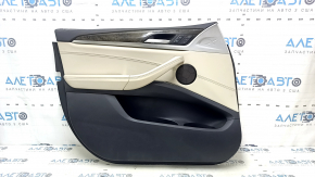 Door trim card front left BMW X3 G01 18-21 beige leather, beige leather insert, gray stitching, wood insert Var.poplar, gray, with handle, with buttons, dry-cleanable, scratch