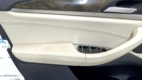 Door trim card front left BMW X3 G01 18-21 beige leather, beige leather insert, gray stitching, wood insert Var.poplar, gray, with handle, with buttons, dry-cleanable, scratch
