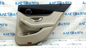 Door trim card rear right Mercedes C-class W205 15-18 beige leather, without curtain, wood insert, armrest beige leather, top black, with handle and pads, for cleaning