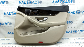 Door trim card front right Mercedes C-class W205 15-18 beige leather, wood insert, armrest beige leather, top black, with handle and pads, for cleaning