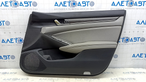 Door trim card front right Honda Accord 18-18 black-gray, armrest gray leather, wood insert, with handle, scratch
