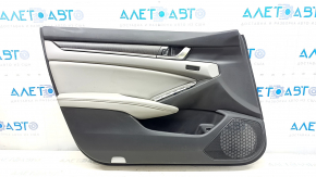 Door trim card front left Honda Accord 18-18 black with gray insert leather, armrest gray leather, wood insert, with handle