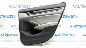 Door trim card rear right Honda Accord 18-22 black with gray insert leather, armrest gray leather, wood insert, with handle, torn leather
