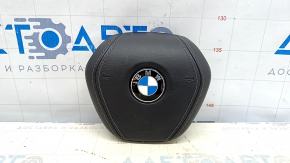 Airbag in the steering wheel driver BMW X5 G05 19-24 leather black, scratches on the emblem, rusty pyropatron 