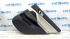 Door trim card rear right BMW X5 G05 19-23 leather schwarz/Canberra-Beige without curtain, Fineline Stripe wood insert, armrest leather beige, with handle and pads, under speaker