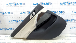 Door trim card rear left BMW X5 G05 19-23 leather schwarz/Canberra-Beige without curtain, wood insert Fineline Stripe, armrest leather beige, with handle and pads, dented, butt
