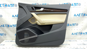Door trim card front right Audi Q5 80A 18-20 dark gray, with wood insert, armrest and insert beige leather, with handle and pads, scratches, for cleaning