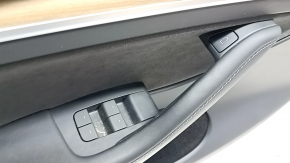 Door trim, front left, Tesla Model Y 20-25, black leather, wood molding, Alcantara insert, with window control and door opening button, matte black trim, scratches