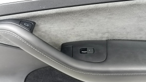 Tesla Model Y 20-25 front right door panel, black leather, wood molding, Alcantara insert, with window control and door opening button, matte black trim, scratched