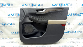 Black door panel, front right, Ford Escape MK4 20-22, wood grain molding, beige leather armrest, Bang & Olufsen, with handle and trim, scratches