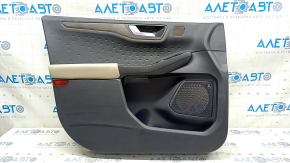 Black door panel, front left, Ford Escape MK4 20-22, wood grain molding, beige leather armrest, Bang & Olufsen, with handle and trim, scratch, dent